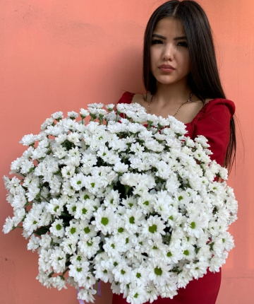 Букет из 25 белых кустовых хризантем