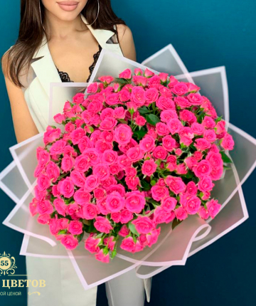 Букет из розовых кустовых роз - 41 шт