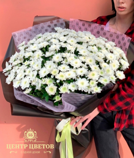 Букет из белых кустовых хризантем - 21 шт