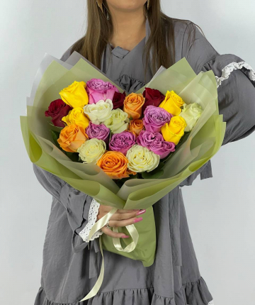 Букет из разноцветных эквадорских роз - 21 шт