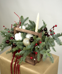 Новогодняя композиция из нобилиса и хлопка