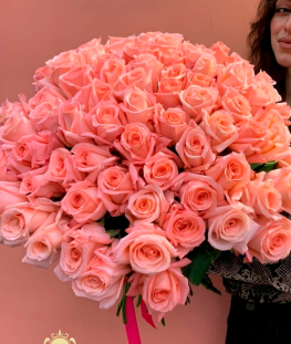 Нежно розовые эквадорские розы - 51 шт.